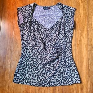 2000s Dark Brown and White Floral Women's Top Size M Stage II Collection